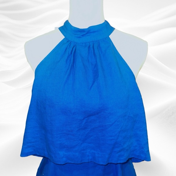Sovere Large Linen Choker Halter Cut out Midi‎ Dress Cobalt Blue - Picture 3 of 12